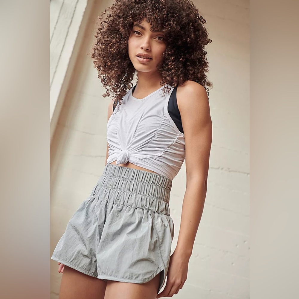 Free People light gray ruched tank & gray high-waist shorts set